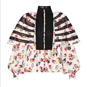 Louis Vuitton long sleeve layered tulip blouse, size 40 (S/M) with lace neck tie